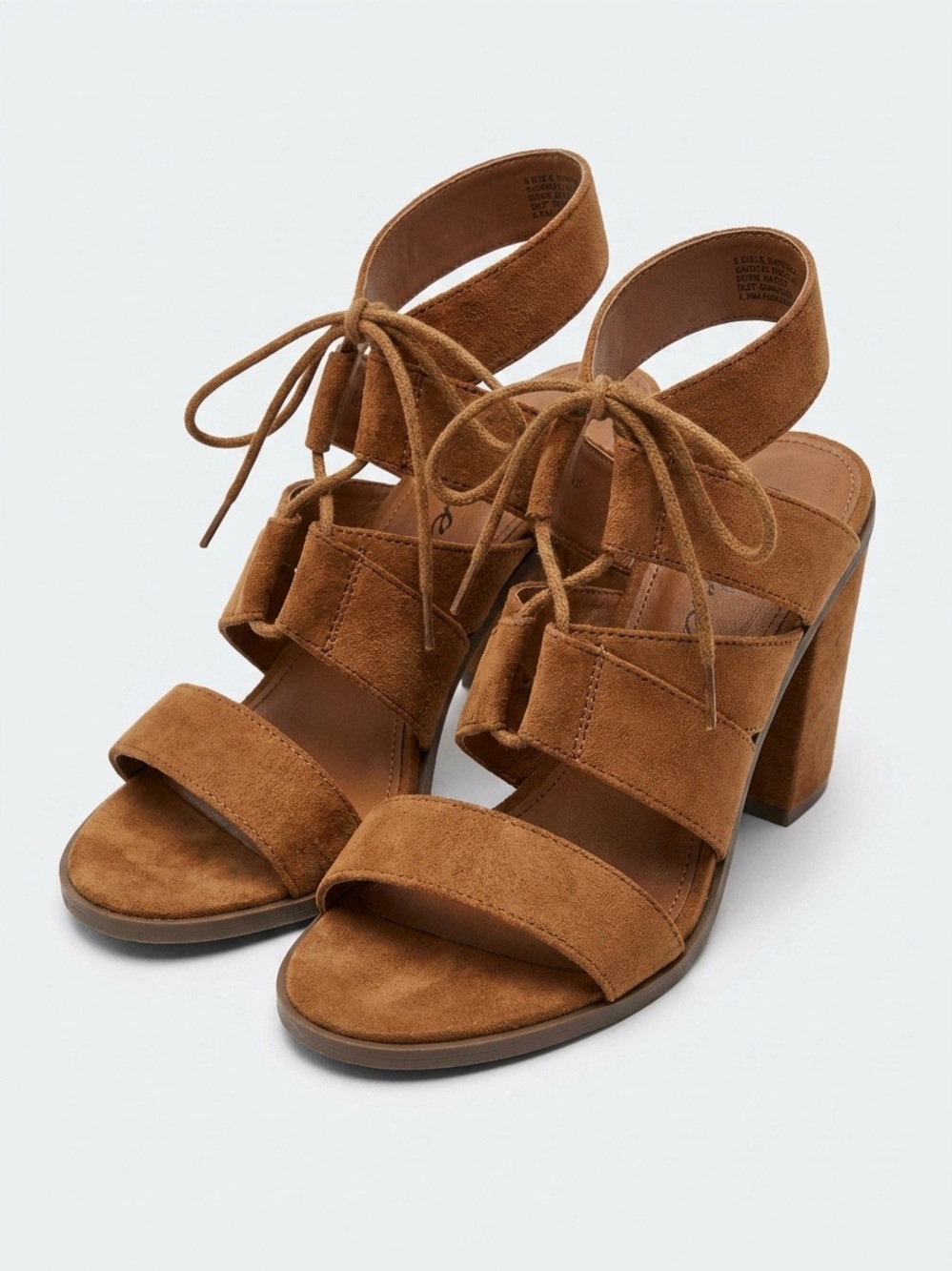 Women's Size 7 Cognac Suede Lace Up Block Heel Sandals Ankle Tie Heels